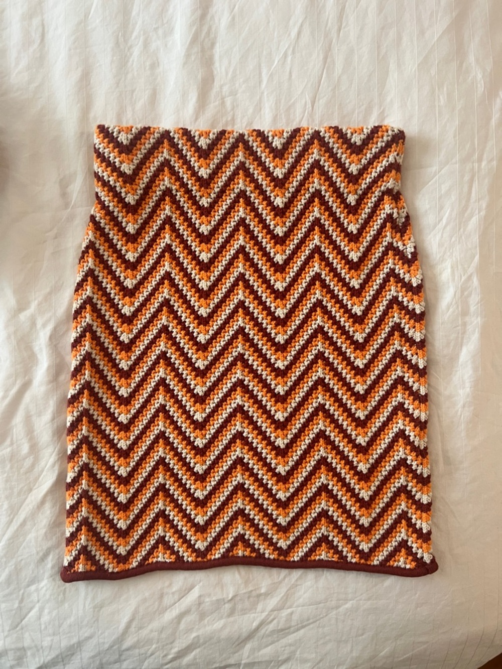 Ronny Kobo Crochet Chevron Mini Skirt in Rust, White & Orange